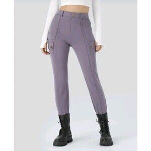 Halara High Waisted Pockets Skinny Cargo Pants Purple Ash Women L Reg.
